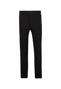 Pantaloni neri realizzati in un tessuto morbido, con vestibilità slim, vita standard e due tasche anteriori, con dettagli di cucitura minimi.