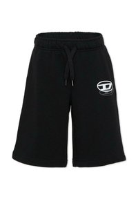 Shorts en tricot noir avec taille élastique, cordon de serrage et poches latérales. Présentent un logo blanc sur la cuisse gauche.