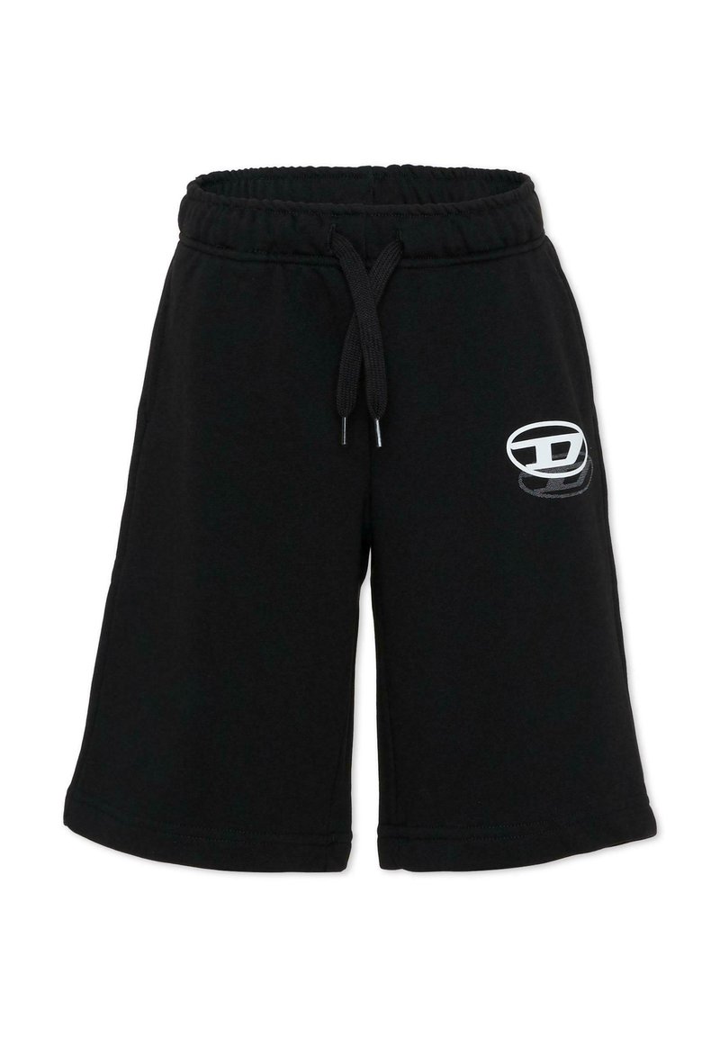 Shorts en tricot noir avec taille élastique, cordon de serrage et poches latérales. Présentent un logo blanc sur la cuisse gauche.