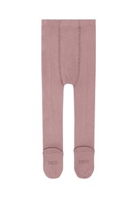 Collant rosa tenue con una texture liscia, caratterizzati da una punta rinforzata e da sottili dettagli di cucitura lungo le gambe, che offrono un design aderente.