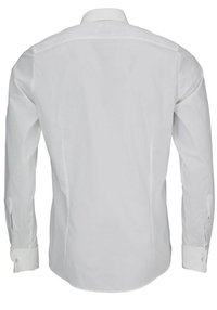 Witte langemouwen shirt van gladde stof. Beschikt over een klassieke kraag en knoopmanchetten, met een schoon, minimalistisch ontwerp.