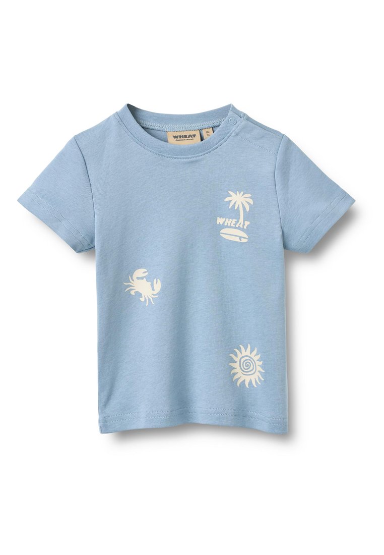 Wheat T-shirt print blauw denim/bluedenim