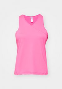 Rosa trenings tank top, laget av lett, pustende materiale. Har en v-hals design og sømløs konstruksjon for komfort.