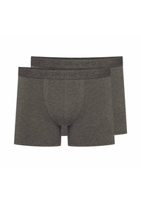 Dwie pary ciemnoszarych bokserów wykonanych z mieszanki bawełny, z miękkim paskiem wytłoczonym z logo.