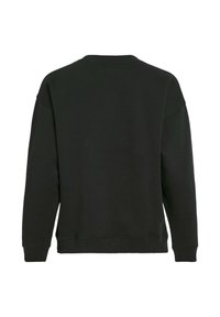 Svart sweatshirt med avslappnad passform, ribbad rund hals och långt ärmar med manschetter. Tillverkad av mjukt, slätt tyg i en enfärgad nyans.