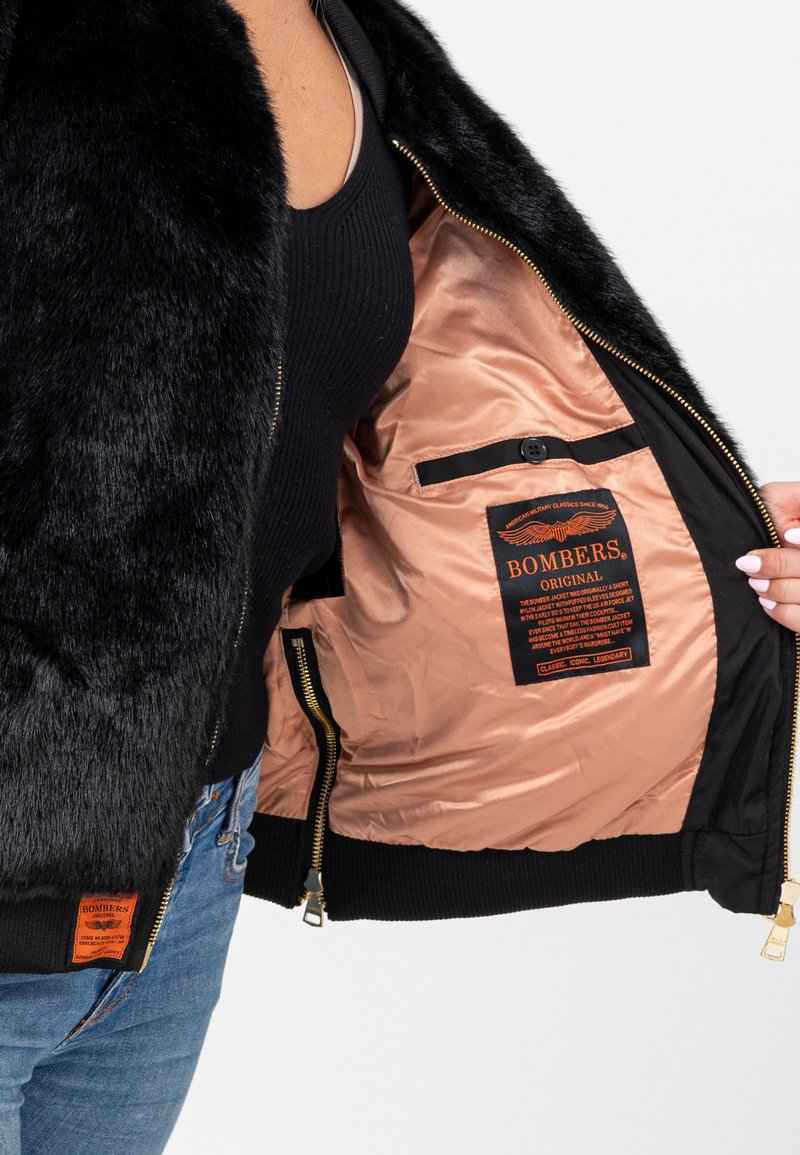 Blouson aviateur à capuche en fourrure de lapin noir Lucas pour hommes