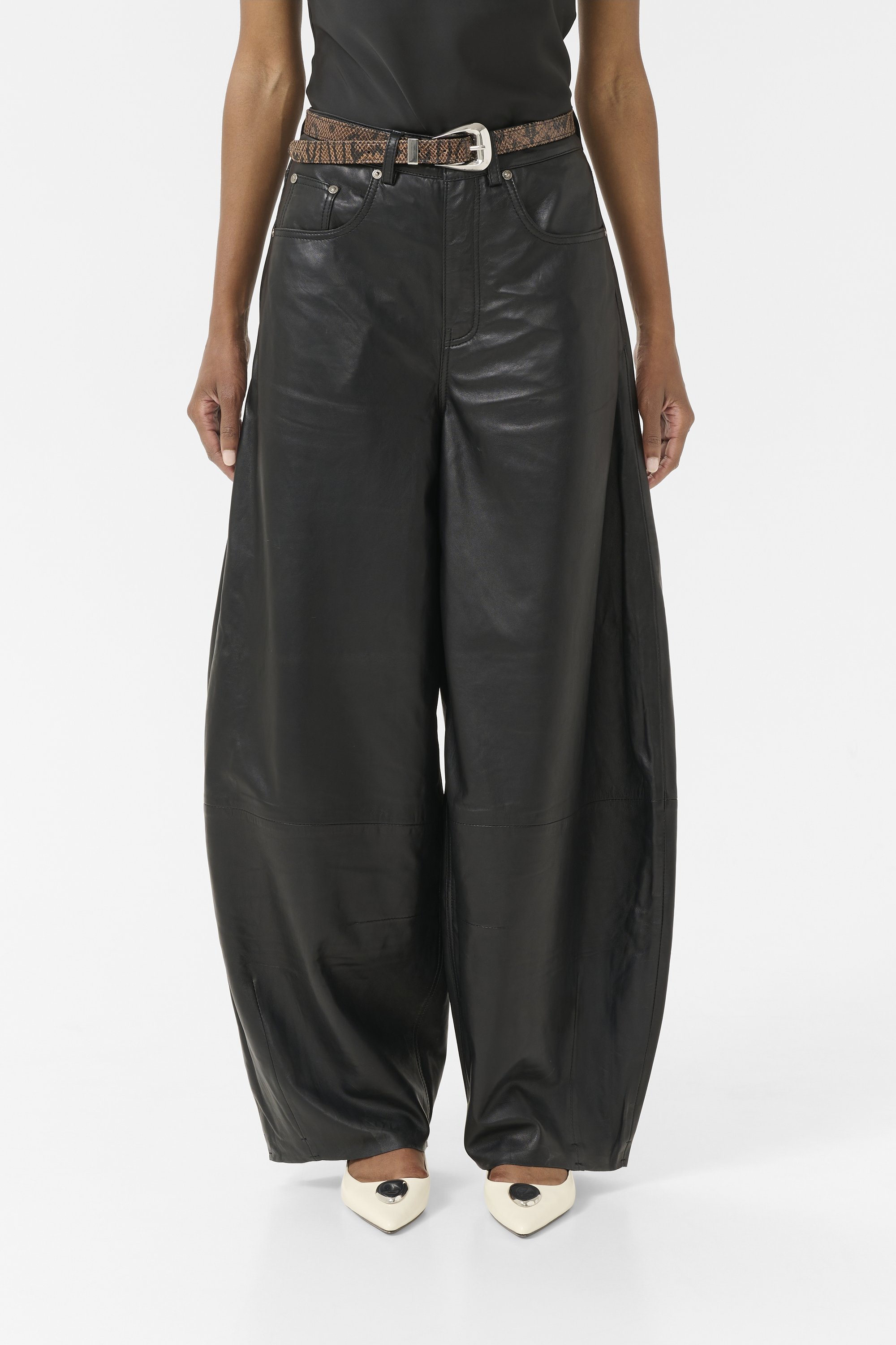 Pantalon effet cuir avec cordon coulissant Femme, Blanc | TWINSET Milano