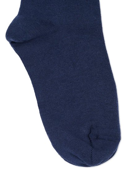 Calzino blu navy realizzato in tessuto sottile e elastico. Caratterizzato da una superficie liscia, punta arrotondata e tallone rinforzato.