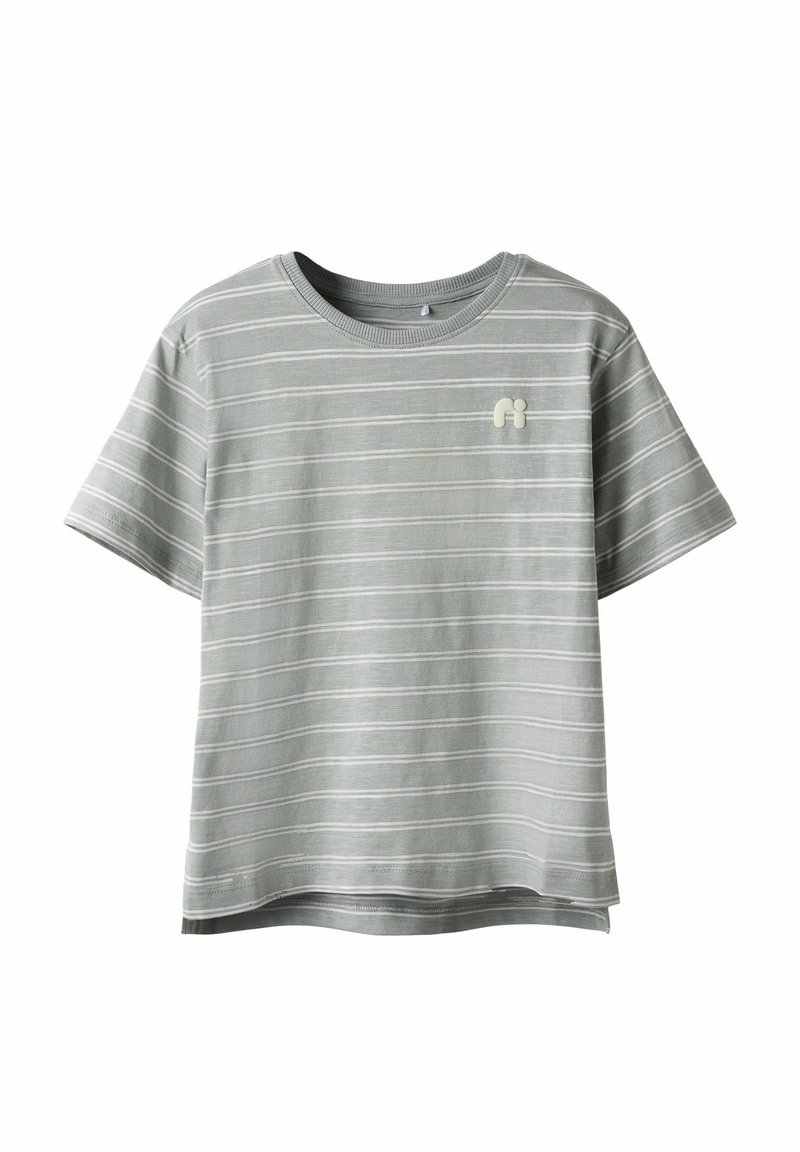 Gråstribet t-shirt lavet af blødt bomuldsstof, med rund hals, korte ærmer og et lille logoakcent på brystet.