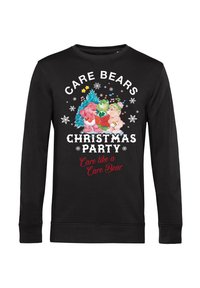 Felpa nera a maniche lunghe con grafica dei Care Bears, tema natalizio, fiocchi di neve e testo: "Festa di Natale dei Care Bears. Prenditi cura come un Care Bear."