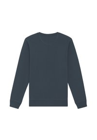 Donkerblauw sweatshirt met een ronde hals, lange mouwen, ribgebreide boorden en onderrand. Gemaakt van zachte stof, met een gladde textuur en zonder patronen.