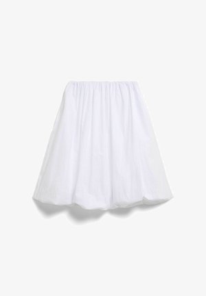 Witte knie-lange onderrok met elastische tailleband en uitlopende, volumineuze silhouet voor extra rokgrootte.