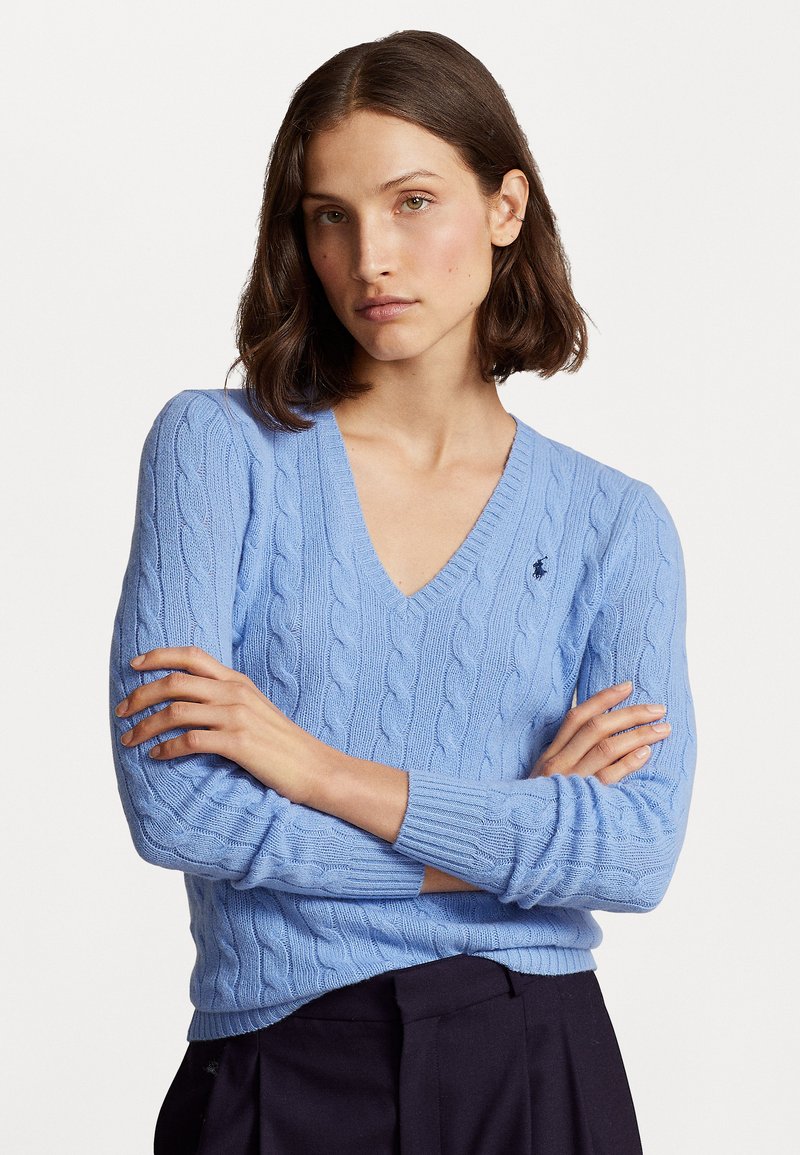 Polo Ralph Lauren CABLE KNIT WOOL CASHMERE V-NECK SWEATER - Pulóver - new litchfield blue