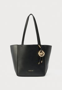 Sac cabas en cuir noir avec double poignée, breloque dorée MK, design spacieux et logo Michael Kors embossé à l'avant. Simple et élégant.