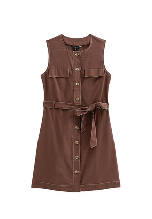 New Look, RICH CONTRAST STITCH BUTTON THROUGH MINI  - Spijkerjurk - dark brown