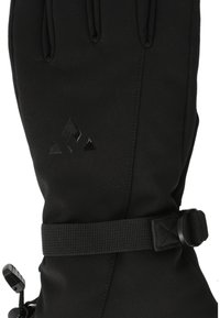 Black waterproof glove featuring a smooth, textured surface, three finger slots, and an adjustable strap at the wrist. Triangle logo accent.