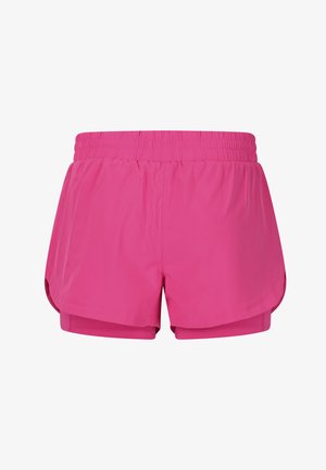 Leuchtend pinke Damen-Sportshorts mit elastischem Bund und geschichtetem Design, ausgestattet mit seitlichen Schlitzen für mehr Bewegungsfreiheit.