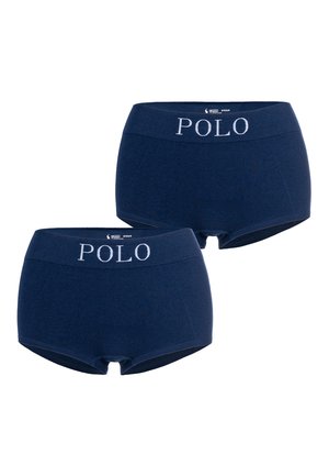 Bóxers ajustados de algodón azul marino con una cintura elástica con el logo "POLO", que presentan una textura suave y un diseño de tiro medio. Incluye dos piezas.