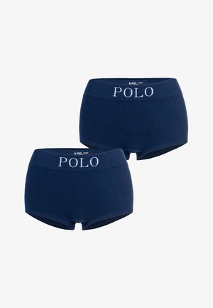 Bóxers ajustados de algodón azul marino con una cintura elástica con el logo "POLO", que presentan una textura suave y un diseño de tiro medio. Incluye dos piezas.