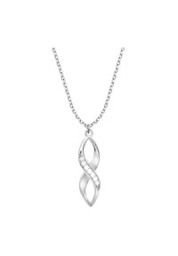 Söljenecklace med ett oändlighetssymbolet hänge, prytt med en rad små klara stenar längs sin mitt. Kedjan är texturerad och delikat.