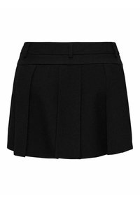 Falda negra con plisados que cuenta con una cinturilla con trabillas para cinturón. Hecha de una tela suave, tiene un corte entallado y una longitud corta.