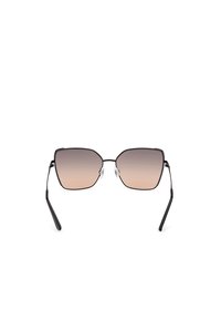 Sunglasses with a black metal frame, square lenses with a brown gradient, and slim arms. The nose pads are adjustable for a custom fit.