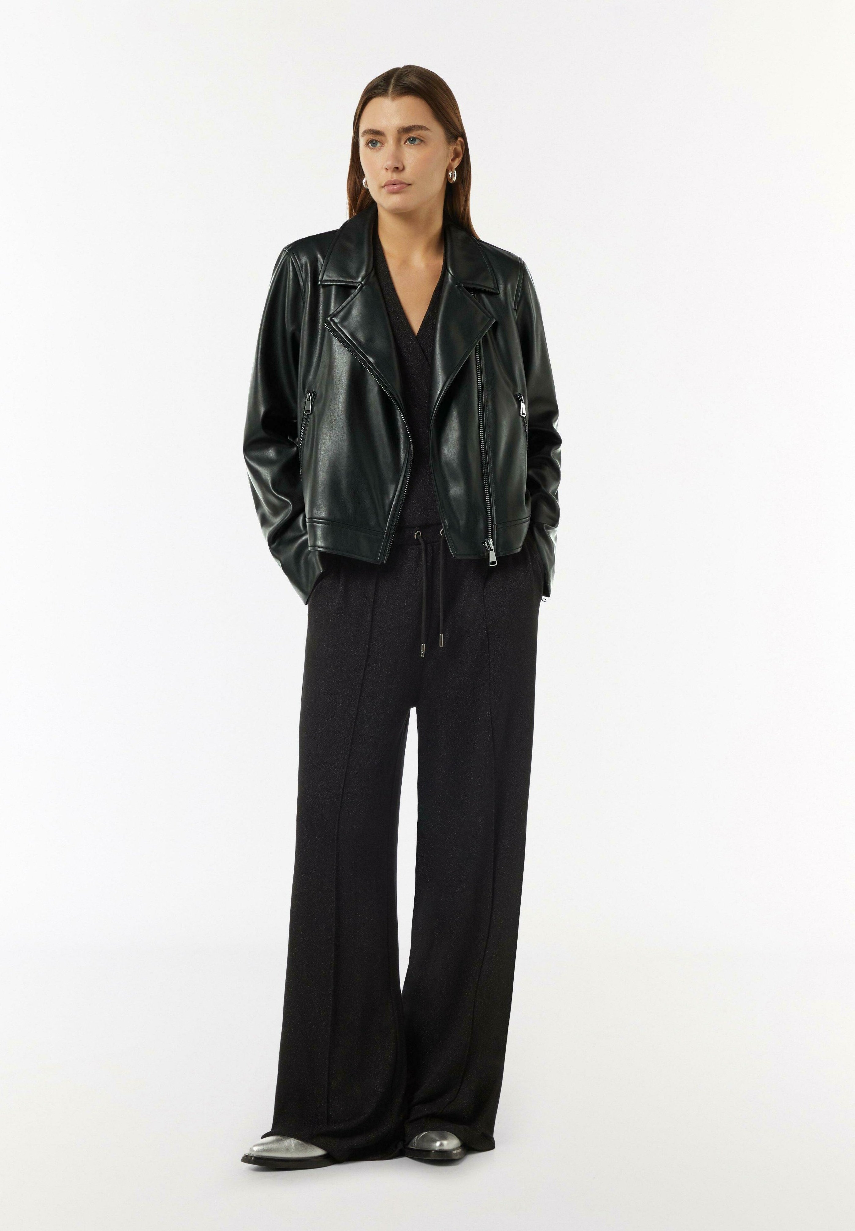 comma casual identity KLASSISCHE BIKER - Leather jacket - schwarz