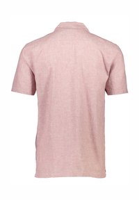 Korte mouwen, kraag shirt in lichtroze linnen met een gestructureerde afwerking, voorzien van een rechte zoom en zonder zichtbare versieringen.