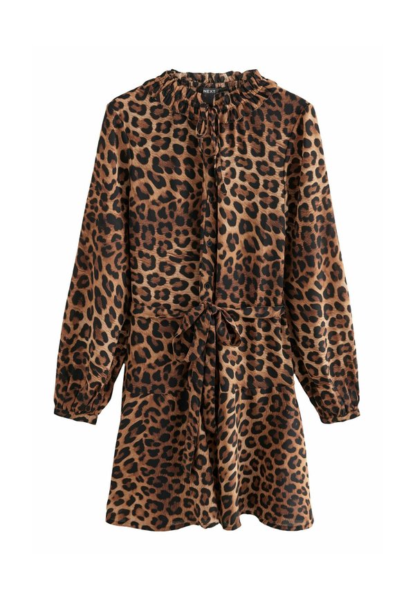 TIE WAIST LONG SLEEVE MINI - Blusenkleid - leopard