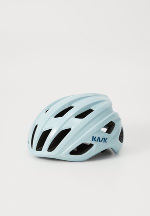 Light blue cycling helmet with ventilation holes and "KASK" logo, angled on a plain white background.