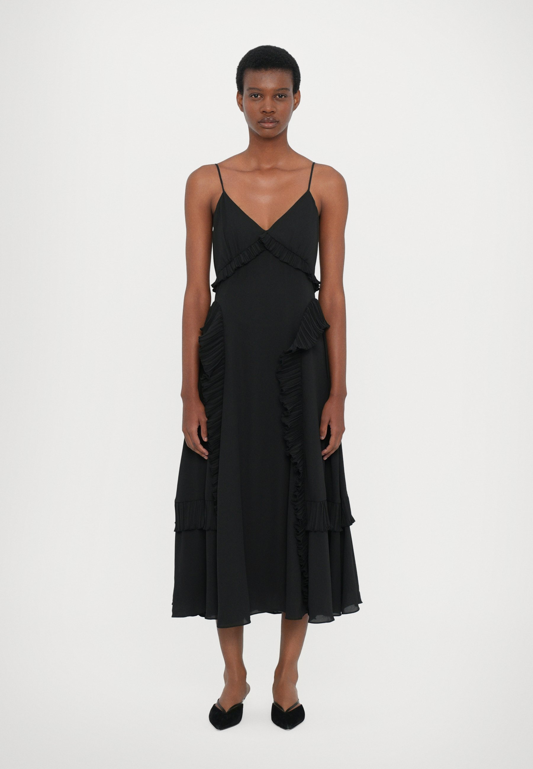knee length dresses for ladies Jelani Layered Mesh High-Slit Drape Maxi Dress