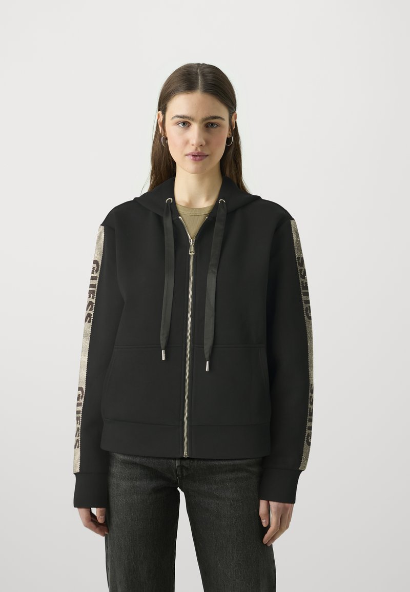 Guess HOOD STUDS LOGO - Užtrauktuku užsegamas treningas - jet black