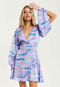 Liquorish ABSTRACT PRINT MINI IN WITH SLIT SLEEVES - Day dress - purple