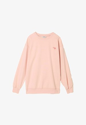 Light pink long-sleeve crewneck sweatshirt with small lobster logo on left chest and ribbed cuffs and hem.