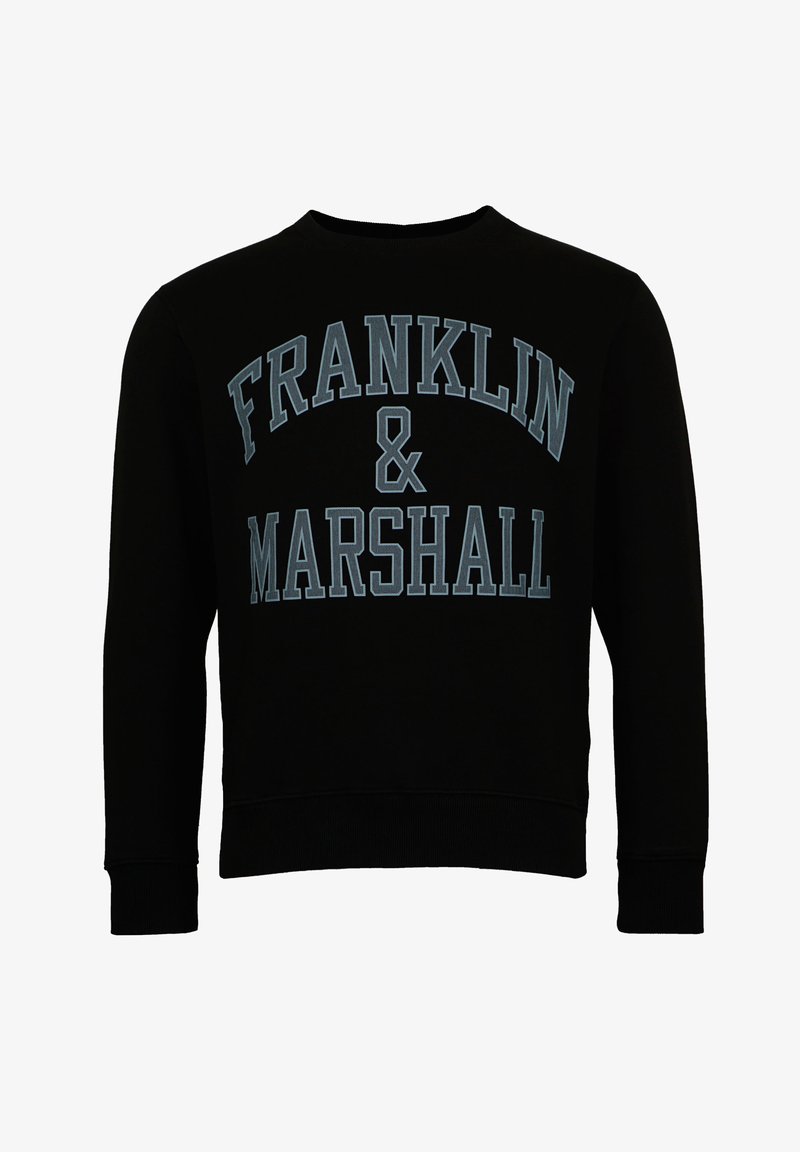 Felpa nera con colletto rotondo, con la scritta "FRANKLIN & MARSHALL" in blu chiaro in caratteri bold sulla parte anteriore. Polsini e orlo a coste.