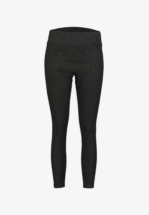 Černé legíny s texturovaným vzorem vírů, vysokým pasem, přiléhavým střihem a hladkým povrchem látky. Vhodné pro aktivní nošení.