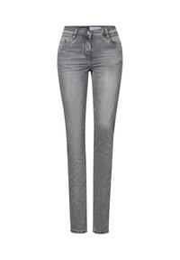 Grijze denim jeans met een slim fit, een middenhoge taille, vijf zakken en subtiele vervaagde details voor een moderne uitstraling.