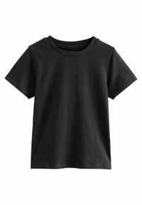 Czarny bawełniany t-shirt z krótkim rękawem i okrągłym dekoltem. Charakteryzuje się jednolitym wzorem i miękką fakturą. Klasyczny krój, bez grafiki czy ozdób.