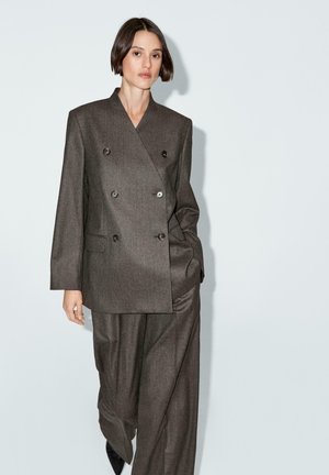 MELANGE DOUBLE-BREASTED - Short coat - dark brown