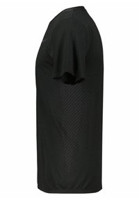 Camisola desportiva preta de mangas curtas, feita de um tecido suave com um padrão diagonal subtil nas laterais, com decote em crew e um ajuste descontraído.