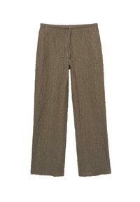 Pantaloni crimpati verde oliva con una vestibilità comoda. Presentano una vita elasticizzata con cordoncino e gambe larghe per il massimo comfort.