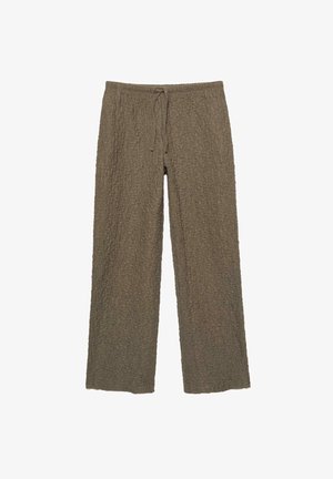 Krynklende, olivengrønne bukser med en afslappet pasform. Har en elastisk talje med snøre og vidde ben for komfort.