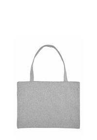 Borsa a spalla in tessuto grigio con due manici corti, forma rettangolare, design semplice e superficie liscia. Nessun motivo o hardware aggiuntivo visibile.