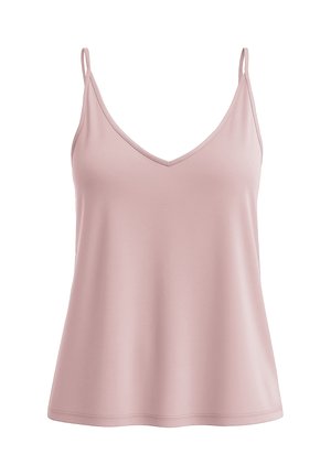 Lys rosa camisole med dyb V-udskæring, tynde justerbare stropper og en afslappet pasform. Lavet af glat, letvægtsstof.