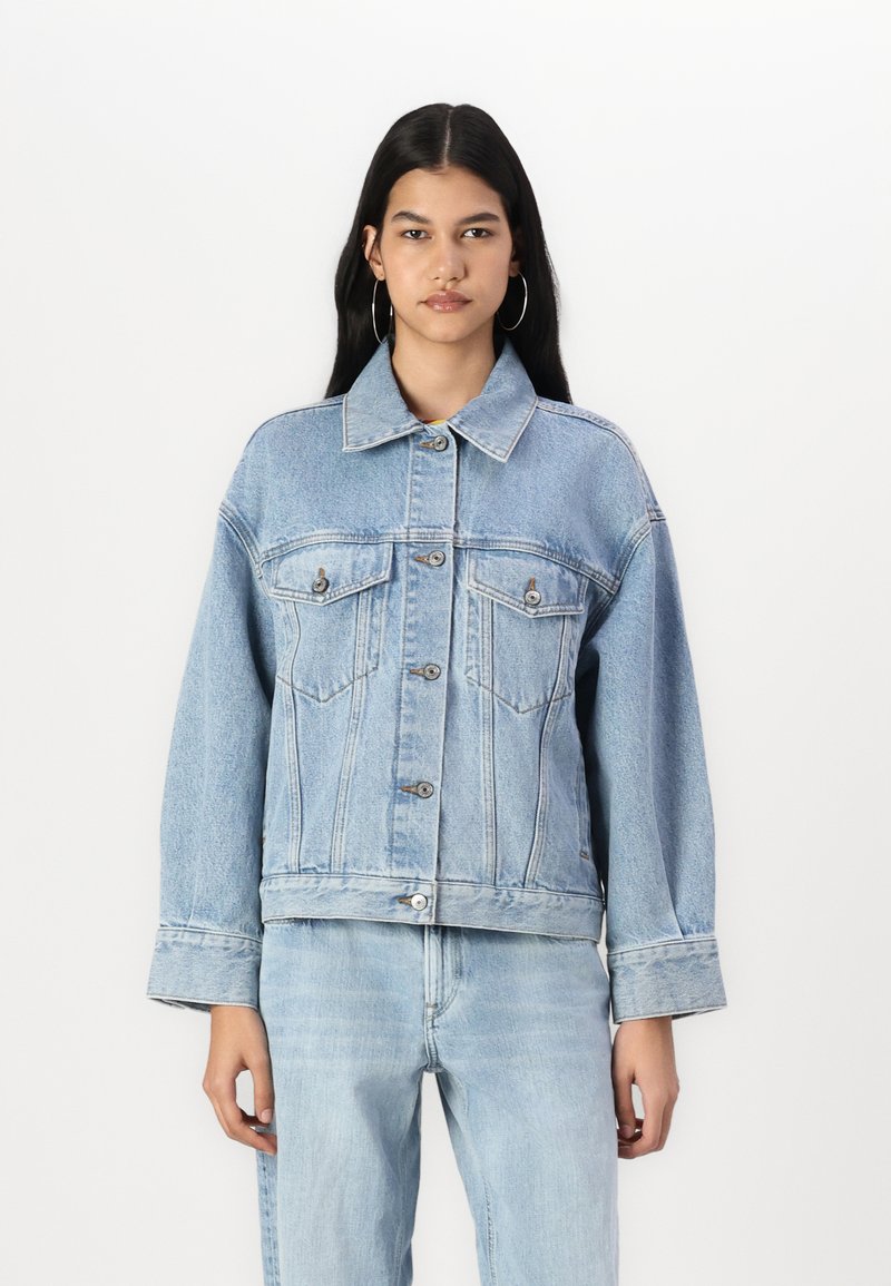 Abercrombie & Fitch Oversized Distressed Denim Trucker Jacket - Giacca di jeans - light