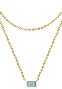 Guldhalsband med länkdesign, med en rektangulär turkos ädelsten i en guldinställning.