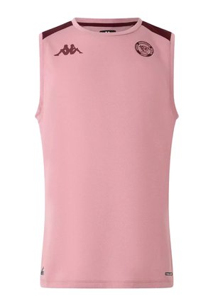 Maillot de sport rose sans manches avec logo de rugby de Bordeaux sur la poitrine droite et logo de la marque Kappa sur la poitrine gauche et les épaules.
