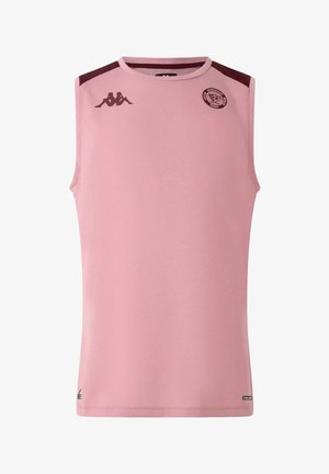 Mouwloos roze sportshirt met Bordeaux rugbylogo op de rechterborst en Kappa merklogo op de linkerborst en schouders.