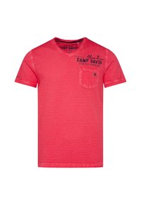 Camp David Herren T-Shirt Mit Streifen - Regular Fit Mit Rücken-Print
