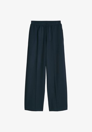 Navyblaue Hosen mit weitem Bein, elastischem Bund, geraden Nähten und lockerem Sitz.